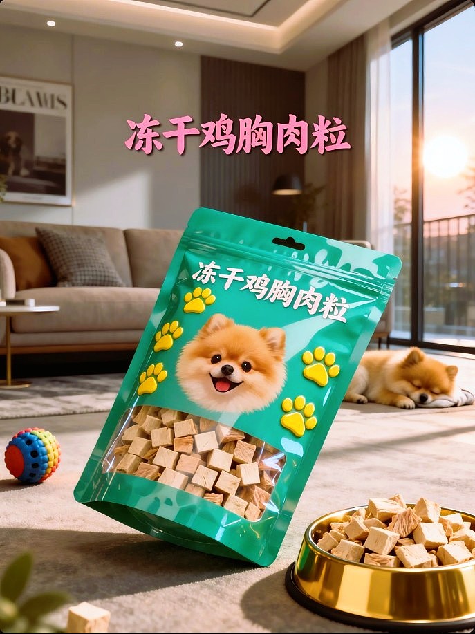 既梦AI设计宠物零食冻干鸡胸肉粒包装海报带提示词AIGC(图ZNDA5ODgxNTY4) - 包装 - 站酷设计师风中的玫瑰耶原创素材 - 站酷ZCOOL