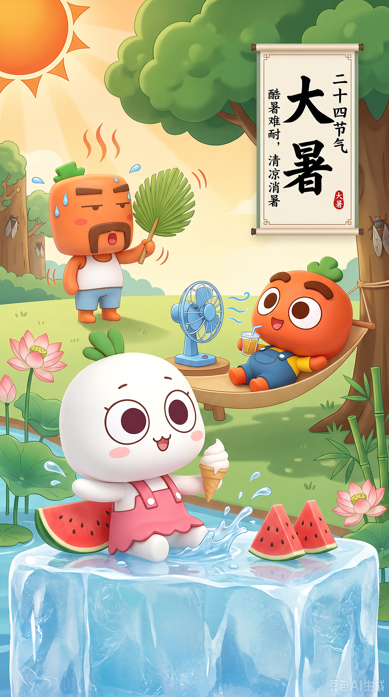 大暑（图ZNDA5OTY2MDg4） - AI作品 - 站酷设计师国货堂堂主原创素材 - 站酷ZCOOL