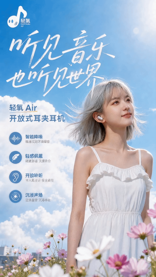 《轻氧 Air 开放式无线耳机》产品全案设计&TVC广告(图ZNDEwMDEzNjEy) - AI作品 - 站酷设计师小薛超人原创素材 - 站酷ZCOOL