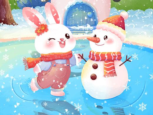 小兔与雪人滑冰
