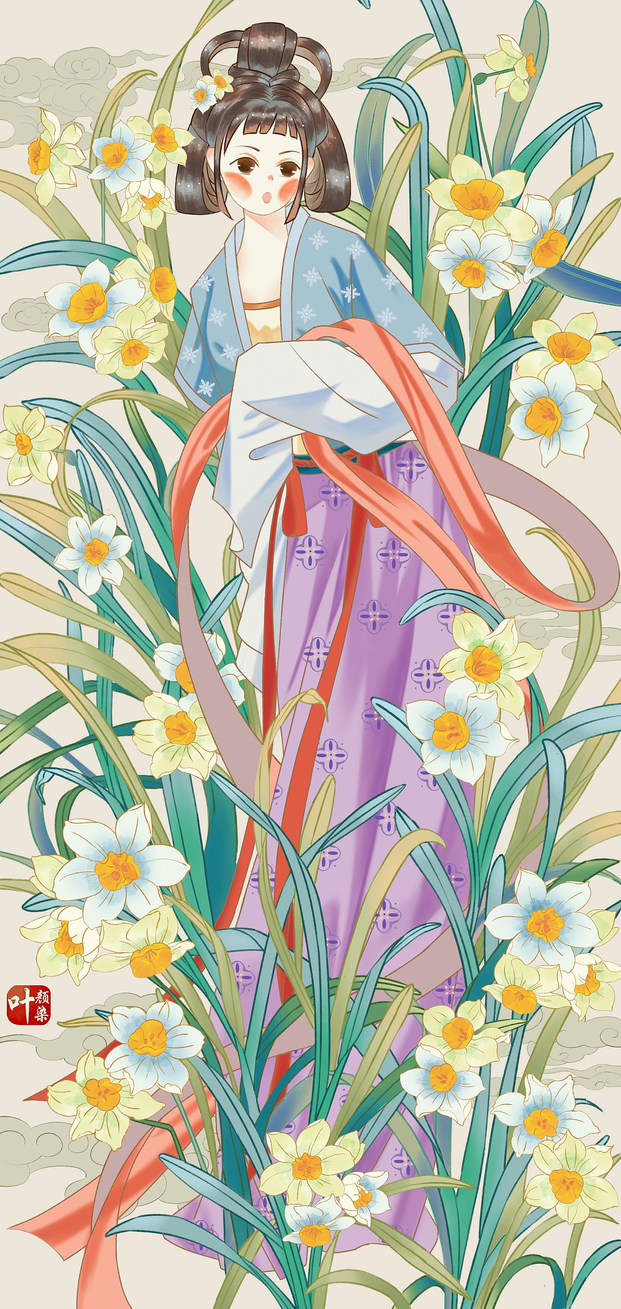 十二花神——水仙花（图ZNDEwMjU0MjUy） - 商业插画 - 站酷设计师叶颜染原创素材 - 站酷ZCOOL