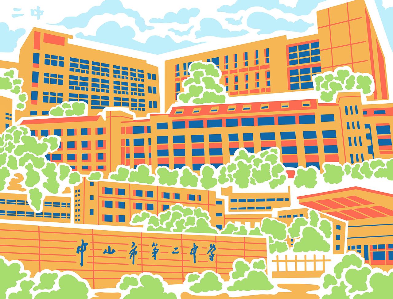广东中山城市插画22画，套色印章插画分享。（图ZNDEwMjY2NDA0） - 商业插画 - 站酷设计师黄胜福原创素材 - 站酷ZCOOL