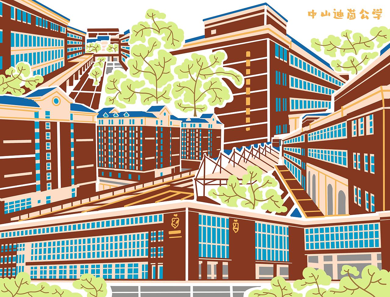 广东中山城市插画22画，套色印章插画分享。（图ZNDEwMjY2NDI0） - 商业插画 - 站酷设计师黄胜福原创素材 - 站酷ZCOOL
