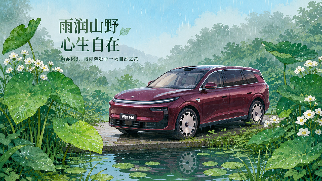 一车，山野，细雨｜解锁汽车的万般生活场景（图ZNDEwMjk3NTcy） - AI作品 - 站酷设计师酷AI设计原创素材 - 站酷ZCOOL