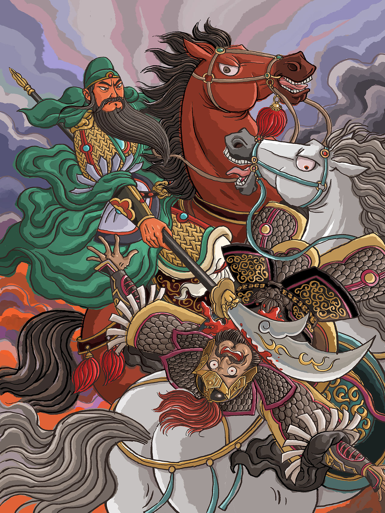 关公斩颜良 三国演义图卡设计（图ZNDEwMzgzNDE2） - 商业插画 - 站酷设计师云飞兮原创素材 - 站酷ZCOOL