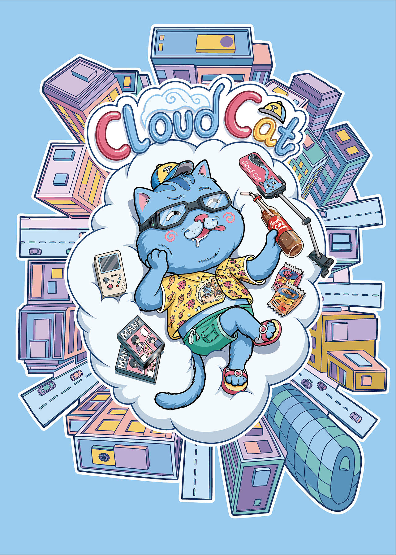 云躺猫Cloud Cat | 矢量潮流插画（可授权）（图ZNDEwNDUzNTY4） - 新锐潮流插画 - 站酷设计师TMP美术设计原创素材 - 站酷ZCOOL