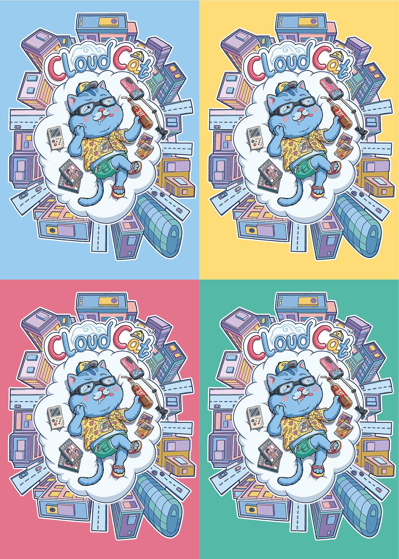 云躺猫Cloud Cat | 矢量潮流插画（可授权）（图ZNDEwNDUzNTcy） - 新锐潮流插画 - 站酷设计师TMP美术设计原创素材 - 站酷ZCOOL