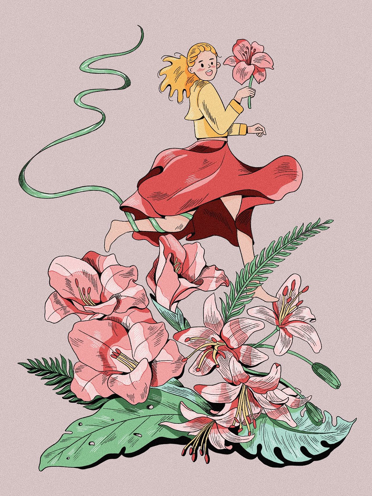我与花共舞（图ZNDEwNDg0NTk2） - 商业插画 - 站酷设计师小花嘎进阶版原创素材 - 站酷ZCOOL