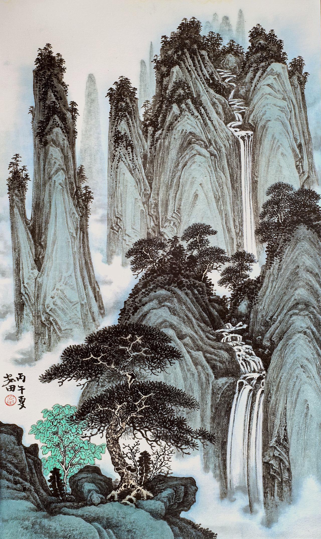 过雨听瀑(图ZNDEwNTMwNDUy) - 绘画 - 站酷设计师安田原创素材 - 站酷ZCOOL
