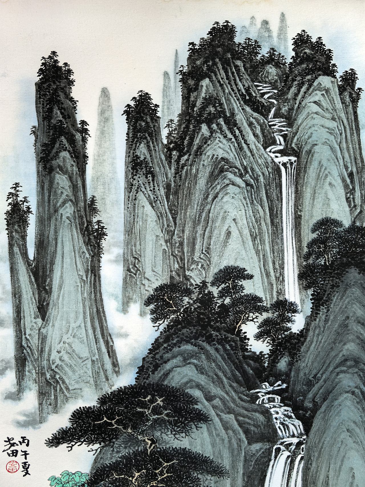 过雨听瀑(图ZNDEwNTMwNDY4) - 绘画 - 站酷设计师安田原创素材 - 站酷ZCOOL