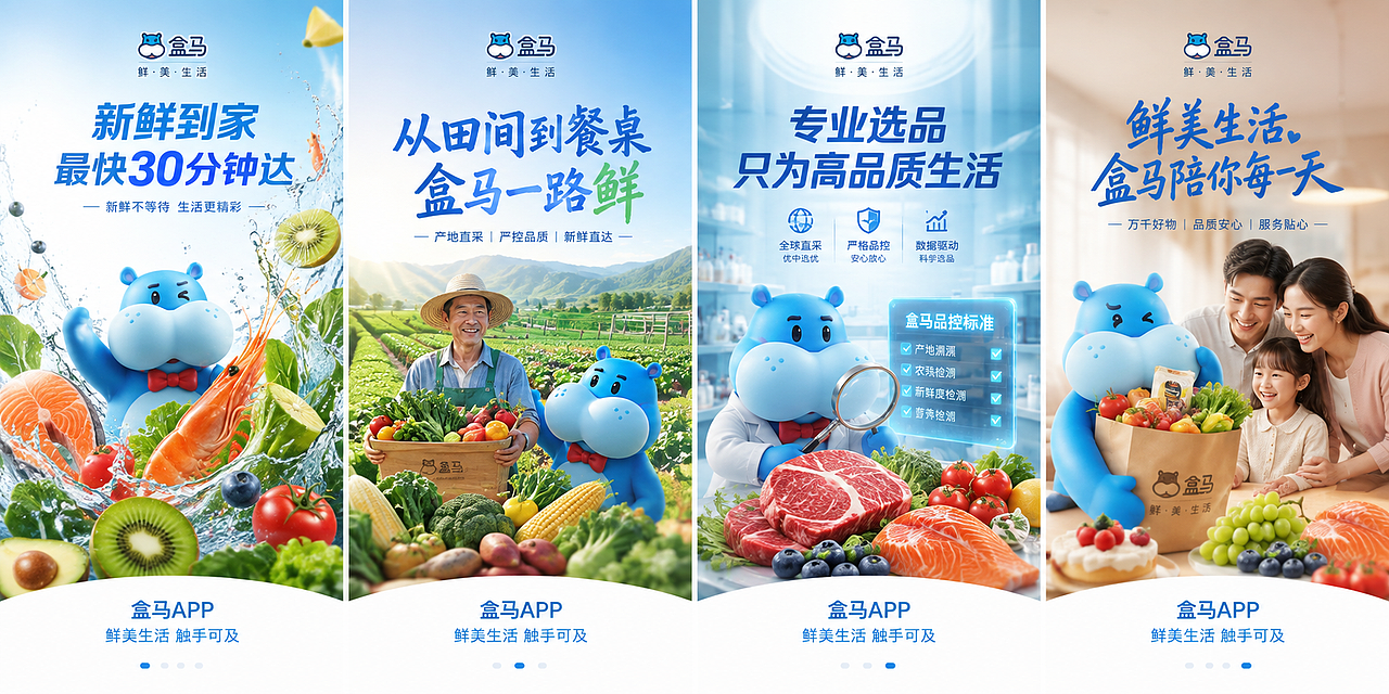 盒马鲜生｜品牌主视觉 & APP开屏设计-ai设计（图ZNDEwNjQ4MjQ0） - AI作品 - 站酷设计师皮耶罗菲斯塔伽原创素材 - 站酷ZCOOL