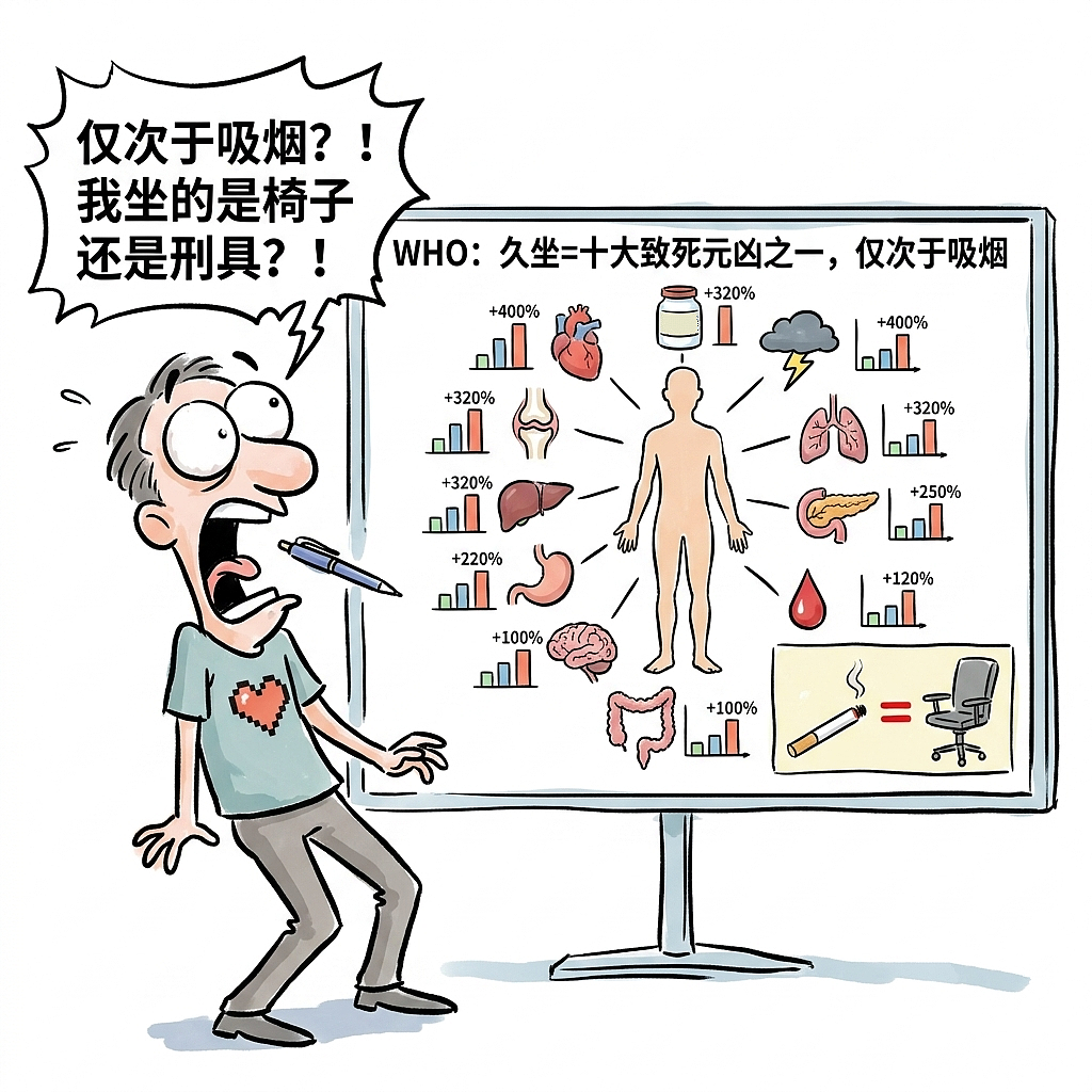 世卫警告:久坐危害仅次于吸烟!但每天9000步能救回来(图ZNDEwNjYwODA0) - 中/长篇漫画 - 站酷设计师huashuoshi原创素材 - 站酷ZCOOL