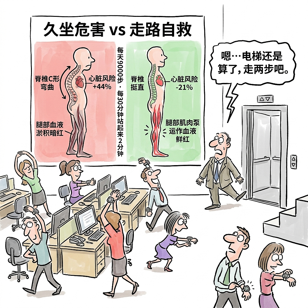 世卫警告:久坐危害仅次于吸烟!但每天9000步能救回来(图ZNDEwNjYwODI4) - 中/长篇漫画 - 站酷设计师huashuoshi原创素材 - 站酷ZCOOL
