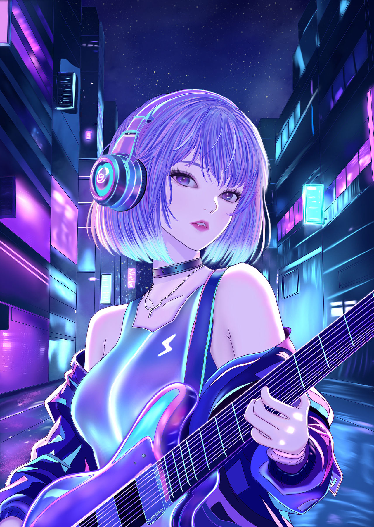 原创赛博风少女插画《 星巷弦歌》（图ZNDEwNzc2OTIw） - 新锐潮流插画 - 站酷设计师Y17367941934原创素材 - 站酷ZCOOL