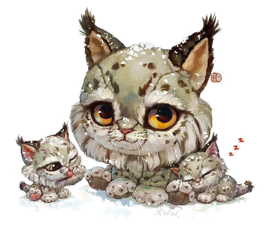 猞猁一家（图ZNDEwODI5MDc2） - 商业插画 - 站酷设计师雪娃娃童画原创素材 - 站酷ZCOOL