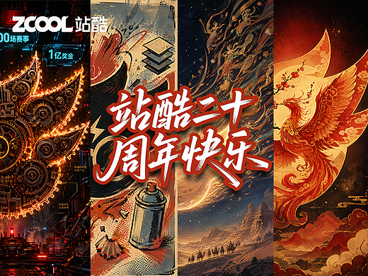 祝贺站酷20周年-创作之火永续(个人主页-ZNzQwMDU1ODQ=) - AI作品 - 站酷设计师小猪品牌设计原创素材 - 站酷ZCOOL