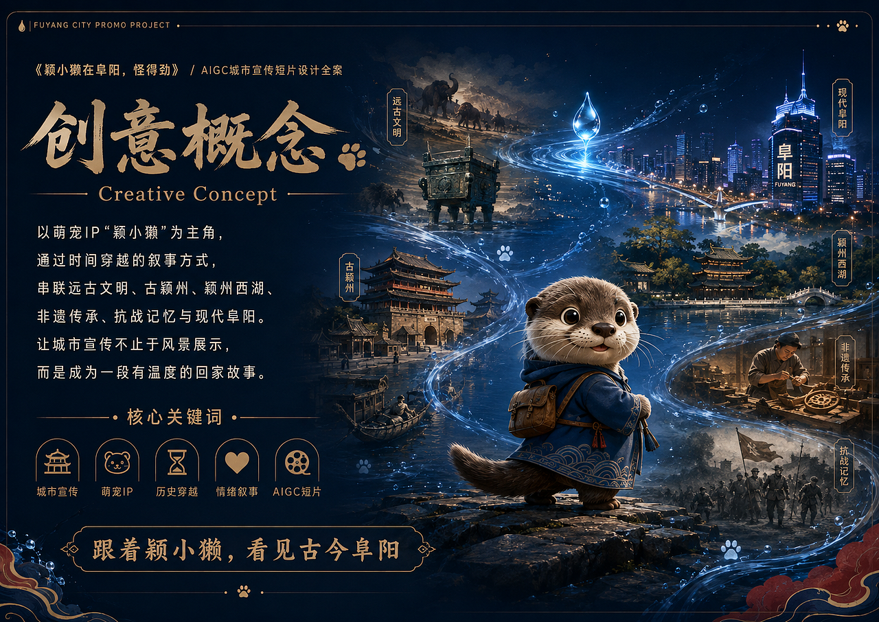 《颍小獭在阜阳,怪得劲》—AI城市文化宣传片概念设计(图ZNDEwOTAzMTAw) - AI作品 - 站酷设计师钰欣1原创素材 - 站酷ZCOOL