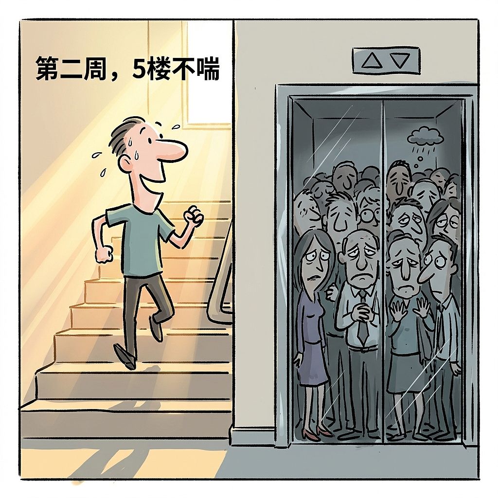 爬楼梯的人死亡率低24%!你在电梯里排队时已经输麻了(图ZNDEwOTUxMzUy) - 中/长篇漫画 - 站酷设计师huashuoshi原创素材 - 站酷ZCOOL