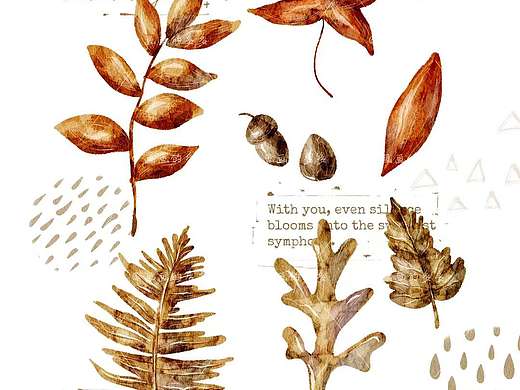 复古水彩秋日植物插画图案纹样创作