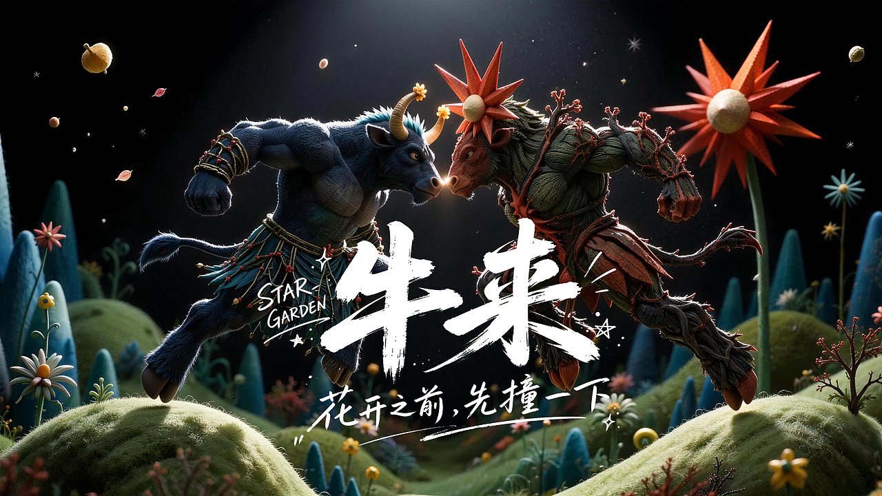 《牛来:星花禁域》——一撞,花开(图ZNDExMTUwMDA4) - AI作品 - 站酷设计师阿勇AI创作原创素材 - 站酷ZCOOL