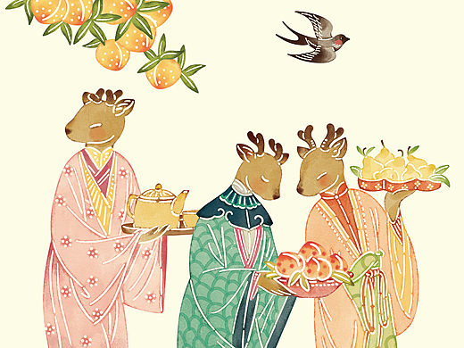 福鹿贺喜&皮影插画