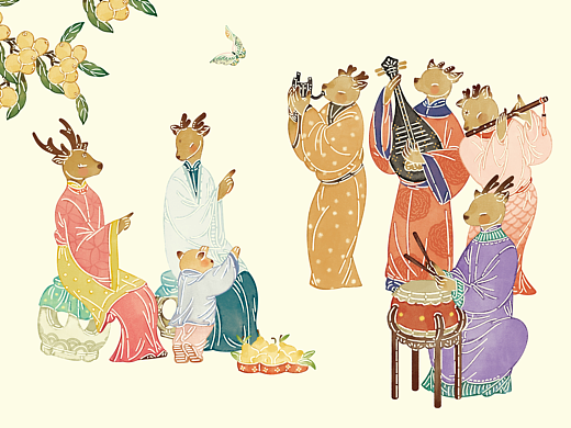 福鹿合乐&皮影插画