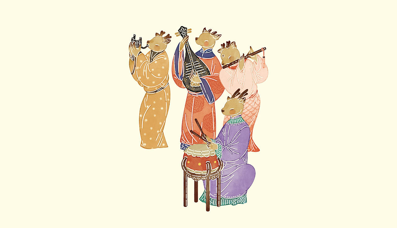 福鹿合乐&皮影插画（图ZNDExMjM1NTIw） - 商业插画 - 站酷设计师Duffy汪原创素材 - 站酷ZCOOL