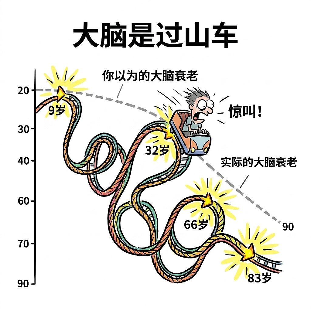 大脑的5个人生阶段:9岁、32岁、66岁、83岁(图ZNDExMjYxNTY4) - 中/长篇漫画 - 站酷设计师huashuoshi原创素材 - 站酷ZCOOL
