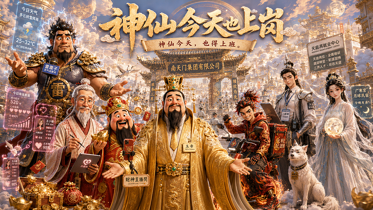 《神仙今天也上岗》|东方神话×现代职场 AIGC音乐MV(图ZNDExNDIwMTI0) - MV - 站酷设计师子言sunshine原创素材 - 站酷ZCOOL