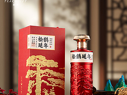 红色发财松暴富白酒包装设计盒瓶上翻盖筒盒一斤装包装