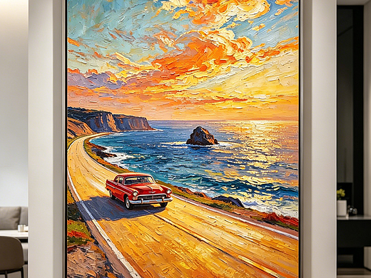 海边公路，风景油画