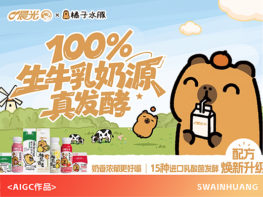 晨光牛奶X橘子水豚—年度电梯广告