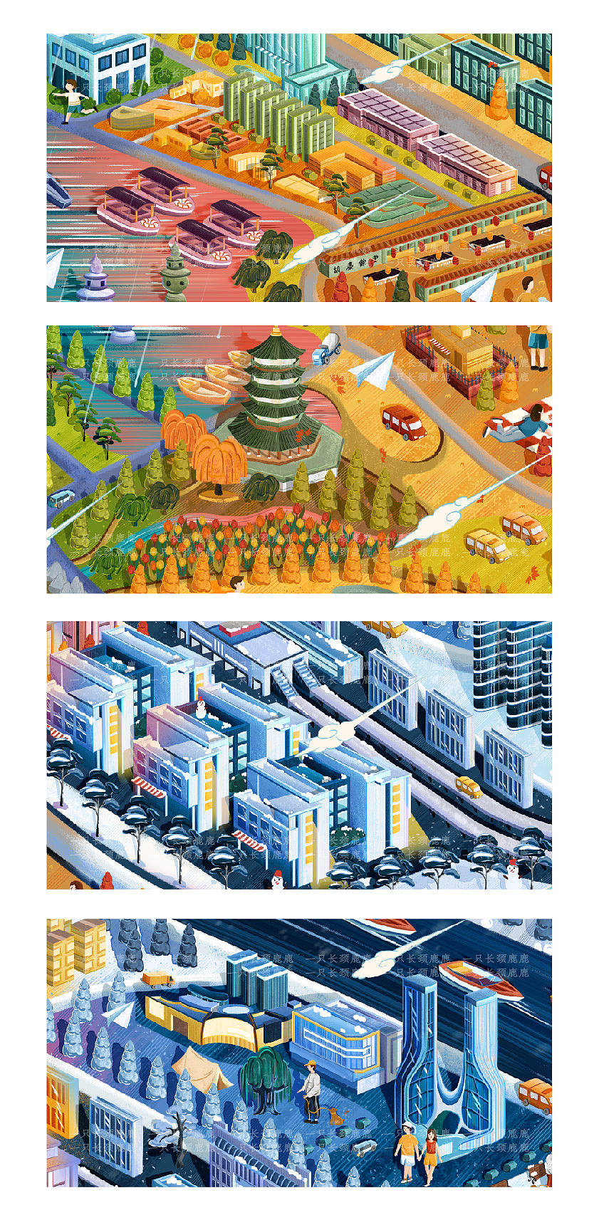 杭州·色彩四时城市图鉴（图ZNDExNzk1OTA4） - 商业插画 - 站酷设计师一只长颈鹿鹿原创素材 - 站酷ZCOOL