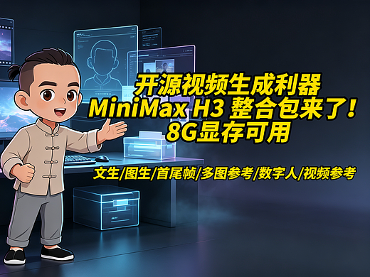 开源视频生成利器 MiniMax H3 整合包来了!8G显存可用。文生/图生/全能参考