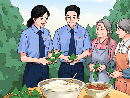 政务主题手绘长图：点击包廉粽！共话端午清风