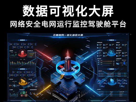 网络安全电网运行监控驾驶舱软件界面数据可视化大屏UI
