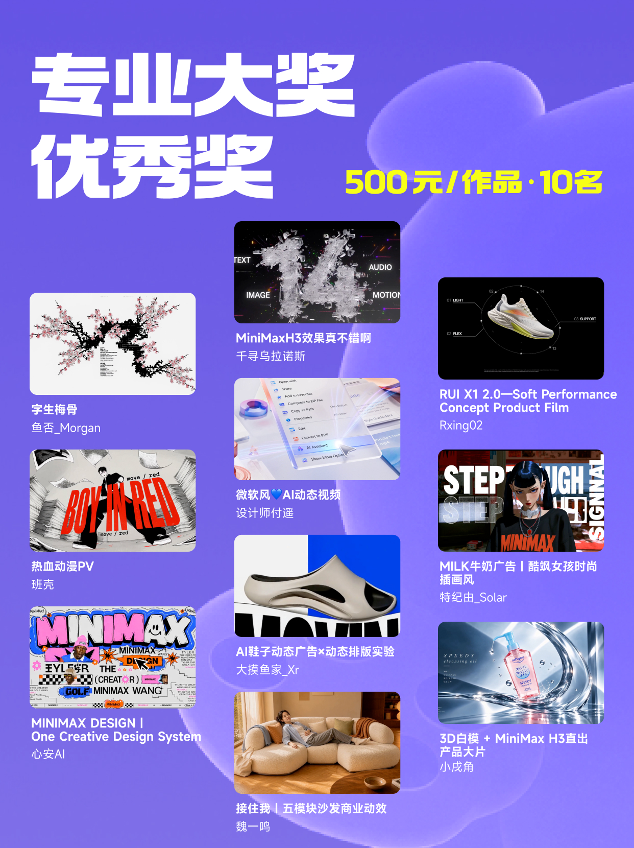 【获奖公示】MiniMax H3 AI商业动效设计提示词征集活动（图ZMTU5MTc2ODg=） - 资讯 - 站酷设计师站酷活动原创素材 - 站酷ZCOOL