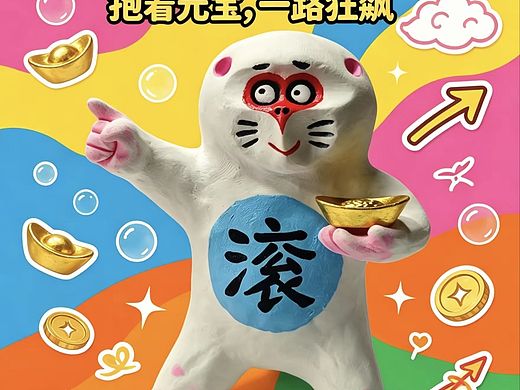 塑新社手作彩塑幸运马喽系列之滚去发财