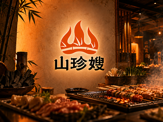 山珍嫂｜烧烤餐饮视觉设计（个人主页-ZNzQyNDM1MjA=） - Logo - 站酷设计师狮动策划设计原创素材 - 站酷ZCOOL