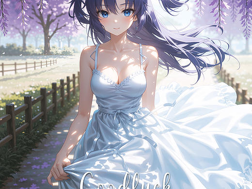 紫藤花下，优香轻轻提着裙摆走来（个人主页-ZNzQzMDQ1Njg=） - AI作品 - 站酷设计师时城壁纸原创素材 - 站酷ZCOOL