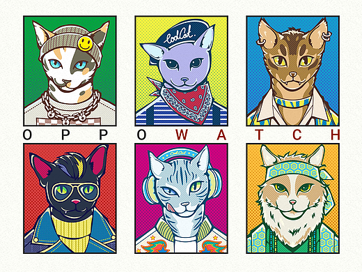OPPO Watch 表盘设计 - Cool Cats In Town（个人主页-ZNDQzODk2MzI=） - 主题/皮肤 - 站酷设计师KINNNI原创素材 - 站酷ZCOOL