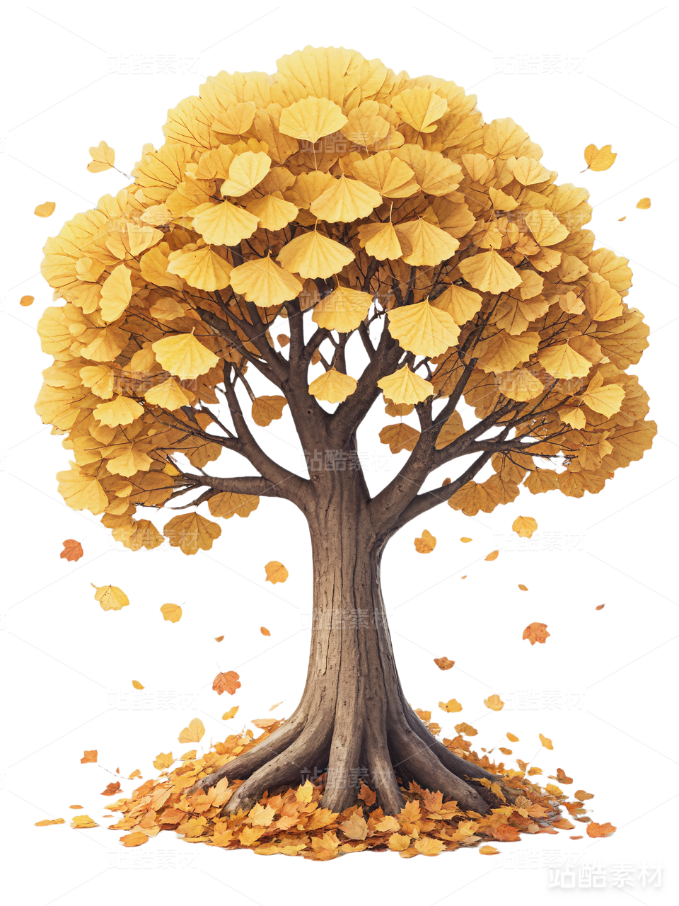 4款金黄色的银杏树插画免抠PNG素