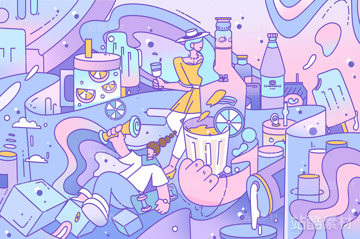 插画 都市 墙绘素材 休闲娱乐（主预览-1962） - 未分类 - 站酷设计师ChuCi_楚西原创素材 - 站酷ZCOOL