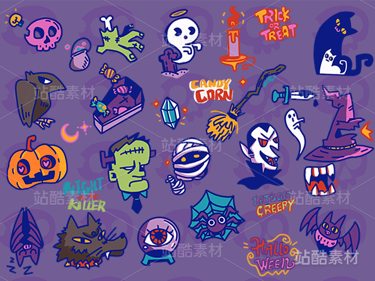萬圣節(jié)插畫貼紙（主預(yù)覽-2483） - 未分類 - 站酷設(shè)計師元味設(shè)計原創(chuàng)素材 - 站酷ZCOOL