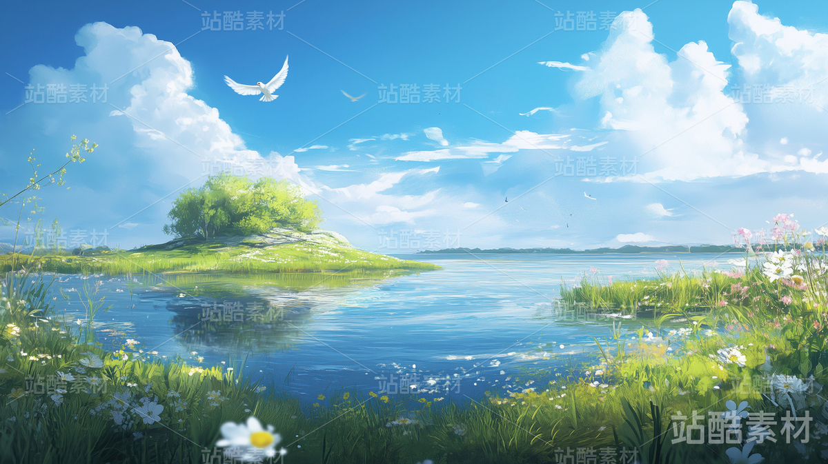 梦幻般的蓝色湖面（主预览-2657） - 未分类 - 站酷设计师叁度计_黄潮原创素材 - 站酷ZCOOL