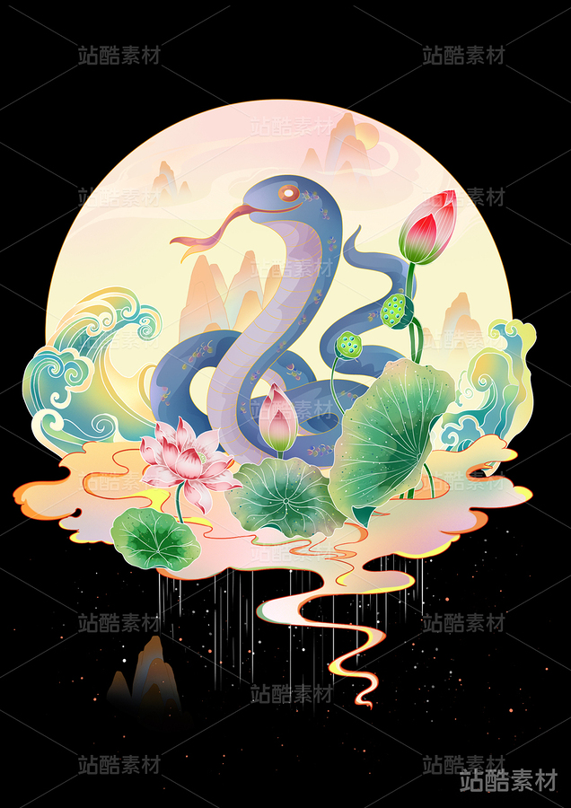 生肖蛇插畫（主預(yù)覽-3117） - 未分類 - 站酷設(shè)計師淺墨啊原創(chuàng)素材 - 站酷ZCOOL