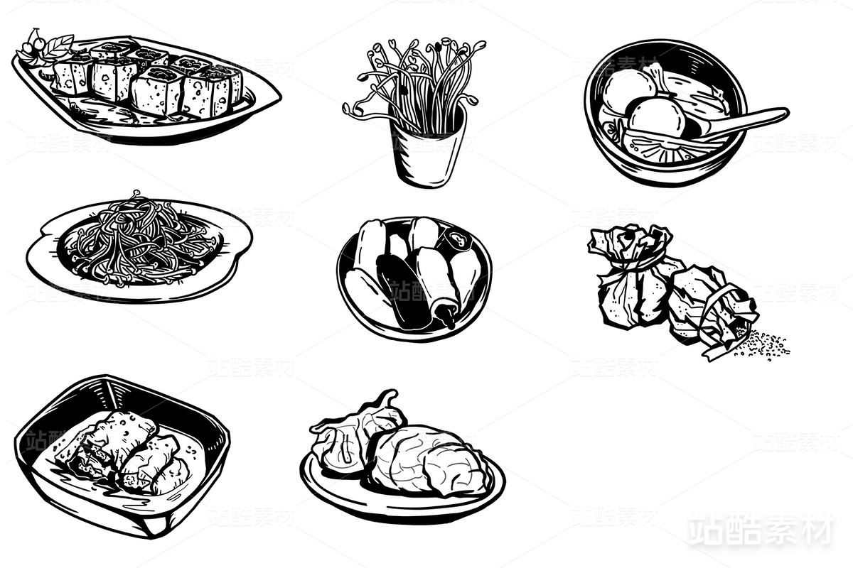 黑白版画风餐饮类插画(主预览-3123) - 未分类 - 站酷设计师元味设计原创素材 - 站酷ZCOOL