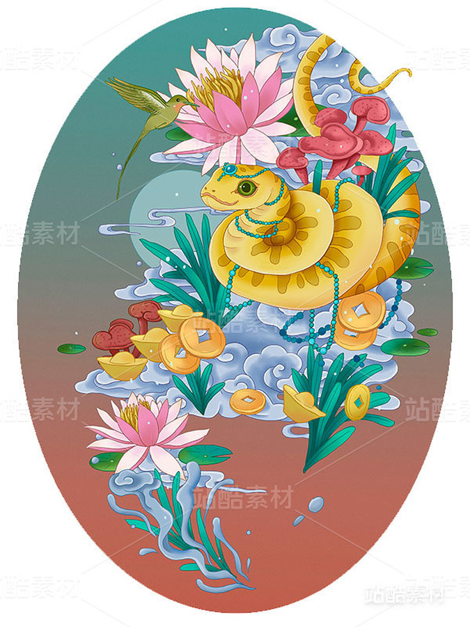 國風(fēng)12生肖之蛇（主預(yù)覽-3159） - 未分類 - 站酷設(shè)計(jì)師插畫師傅逗原創(chuàng)素材 - 站酷ZCOOL