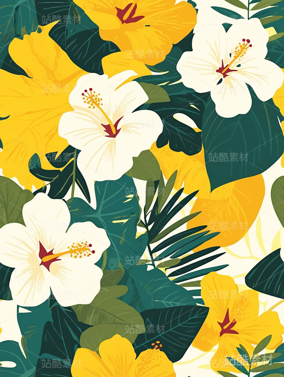 平面花卉图案扁平简约无缝拼接插画