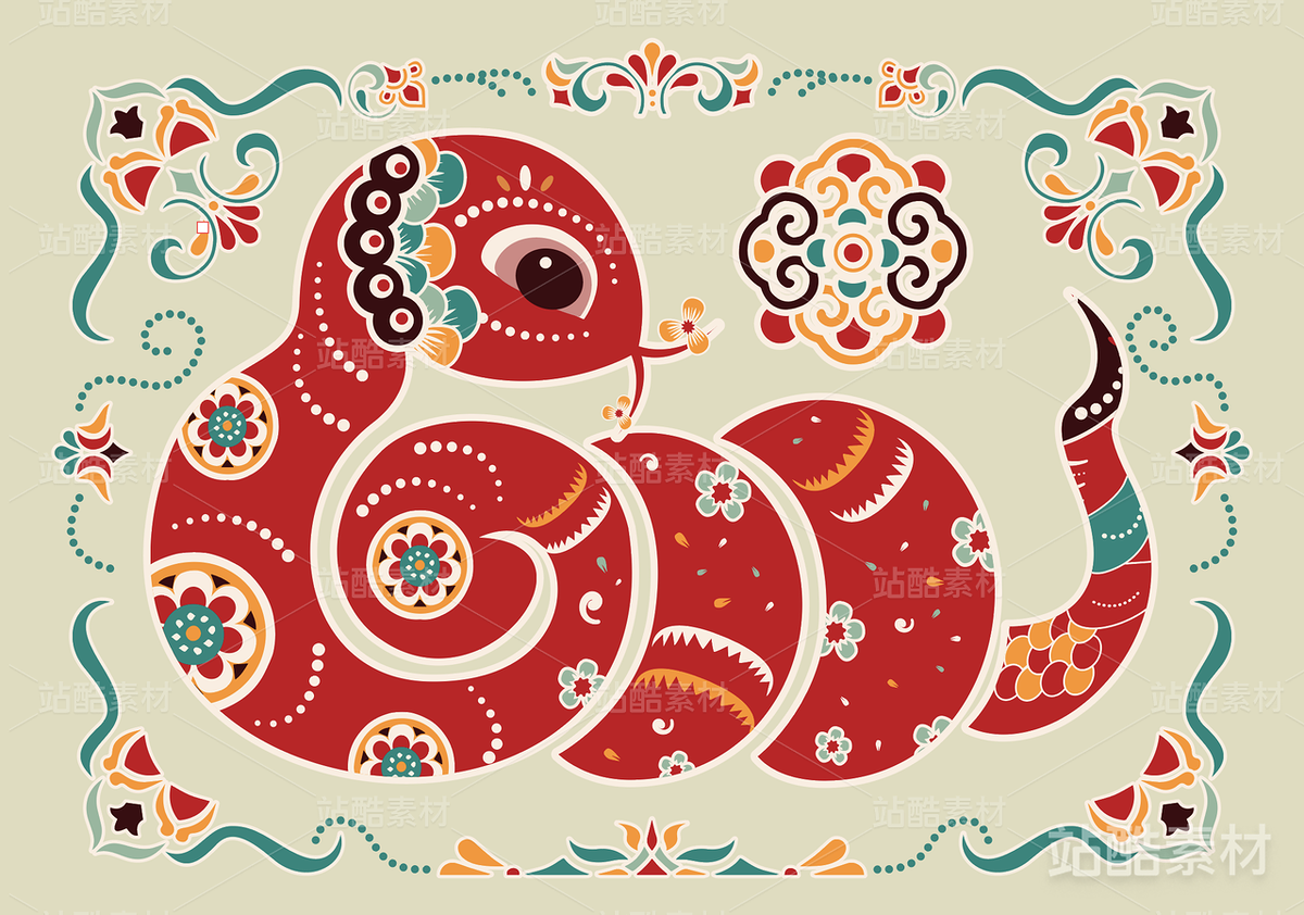 蛇年生肖民俗風(fēng)格紋樣插畫（主預(yù)覽-5440） - 未分類 - 站酷設(shè)計(jì)師溶溶夜原創(chuàng)素材 - 站酷ZCOOL